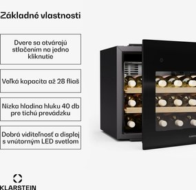 Klarstein Rhone 28 Uno chladnička na víno, 28 fliaš, LED ovládanie, push-to-open, tichá