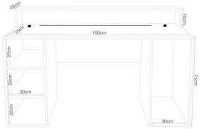 Počitačový herný stôl ENIGMA + LED, 150x74x70, biela