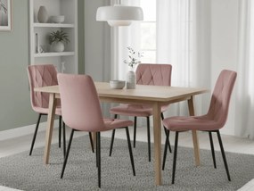 Ružová zamatová jedálenská stolička LIBRA s čiernymi nohami