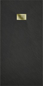 Mexen Hugo, obdĺžniková sprchová vanička SMC 180 x 90 cm, čierna, zlatá krytka, 42709018-G