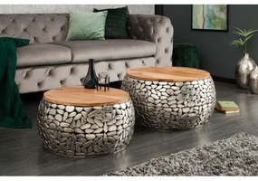Konferenčný stôl 41433 2-Set Aluminium Silver/ Drevo Acacia  - Komfort-nábytok