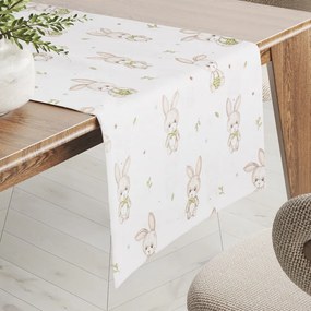 Biante Detský bavlnený behúň na stôl Sandra SA-401 Zajačiky na bielom 35x140 cm