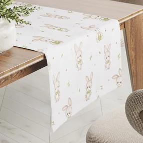 Biante Detský bavlnený behúň na stôl Sandra SA-401 Zajačiky na bielom 35x140 cm