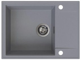 Sink Quality Sink55, kuchynský granitový drez 620x460x215 mm + grafitový sifón, šedá, SKQ-SINK.D.1KKO.XB