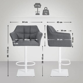 Barová stolička Damaso W - filc, biely rám - Sivá