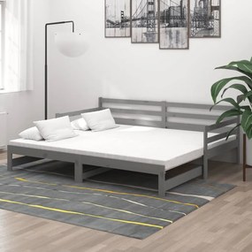 Rozkladacia denná posteľ 2x(90x200) cm, sivá, borovicový masív