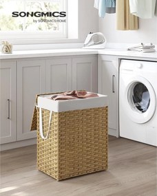 Kôš na bielizeň zo syntetického ratanu, s vekom a rúčkami, skladací, prírodný