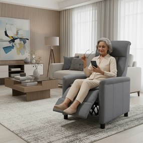 Relaxačné polohovacie TV kreslo LYNO — látka, sivá, nosnosť 130 kg