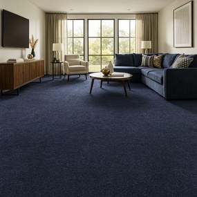 Tapibel, Koberec metráž Supersoft 710 tm. modrý, na mieru s bordúrou, šíře 4m, modrá, ab (mriežka), chodba / predsieň