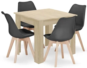 Jedálenský set 1 + 4, stôl MADO 80x80cm dub sonoma + stoličky BALI MARK čierna