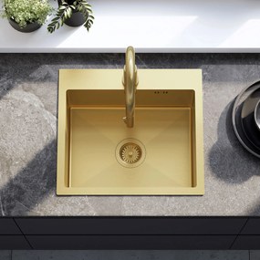 Rea Leo, 1-komorový oceľový drez 500x450x185 mm, zlatá matná, ZLE-06004