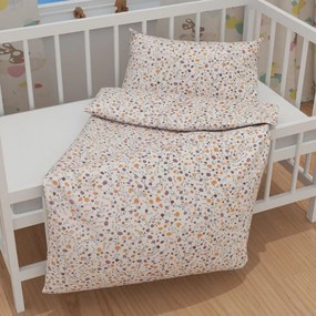Biante Detské bavlnené posteľné obliečky do postieľky Sandra SA-720 Oranžovo-hnedo-béžové drobné kvietky na smotanovom Do postieľky 100x135 a 40x60 cm
