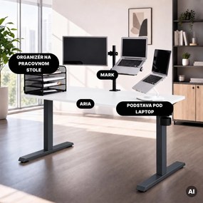 Elektrický stôl s nastavením výšky ergonomický antracitovo-bieli, 1400x700 mm: ARIA