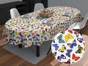 Biante Dekoračný oválny obrus Leona LN-062 Farebné motýliky na bielom 120x140 cm