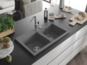 Mexen Hektor žulový drez 2-komorový 800 x 480 mm, sivý, sifón chróm - 6521802000-71