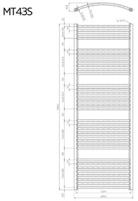 Mereo, Vykurovací rebrík 450x1690 mm, oblý, biely, stredové pripojenie, MER-MT33S