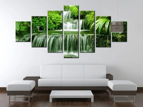Gario Obraz s hodinami Vodopád v dažďovom pralese - 7 dielny Rozmery: 210 x 100 cm