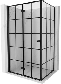 Mexen Mist-F T, 1-krídlový skladací sprchový kút ľavý 120 x 80 cm, číre sklo-čierna mriežka, 8A6T-120-080-70-77-L