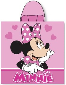 Dievčenské plážové pončo - osuška s kapucňou Minnie Mouse so srdiečkami - 100% bavlnené froté s gramážou 320 g/m² - 55 × 110 cm
