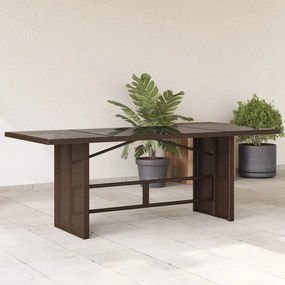 Záhradný stôl so sklenenou doskou hnedý 190x80x74 cm polyratan 365305