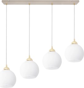 Závesné svietidlo Eliza, 4x biele sklenené tienidlo, g/be
