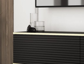 Závesná TV skrinka Orfeo, 135 cm, čierna štruktúra / zlatá