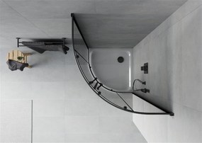 Mexen Rio, štvrťkruhový sprchovací kút s posuvnými dverami 80 (dvere) x 80 (dvere) x 190 cm, 5mm šedé sklo, čierny profil + biela sprchová vanička SLIM, 863-080-080-70-40-4110B