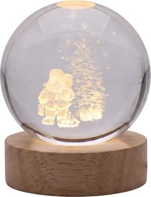 LED stolná lampička na drevenom podstavci - Santa pri stromčeku - Ø 6 cm / USB