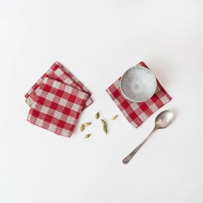 Červené látkové tácky v súprave 4 ks Red Gingham – Linen Tales