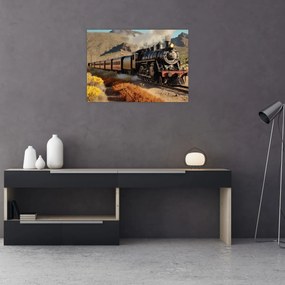 Sklenený obraz - Parná lokomotíva (70x50 cm)