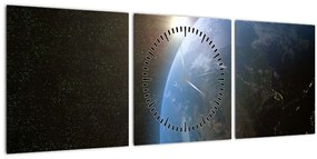 Obraz krajiny z vesmíru (s hodinami) (90x30 cm)