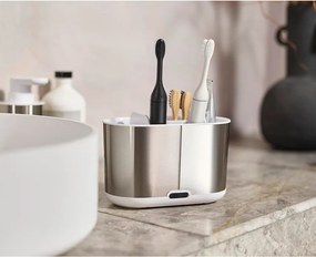 Stojan na zubné kefky z nehrdzavejúcej ocele v striebornej farbe Duo Steel – Joseph Joseph
