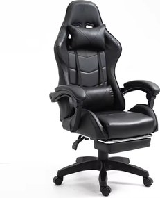 LEAN Kancelárska stolička s opierkou na nohy a vankúšmi – čierna