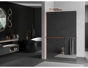 Mexen Kioto+ L, sprchová zástena Walk-In s poličkou a vešiakom 70 x 200 cm, 8mm sklo vzor zrkadlo, ružové zlato profil, 800-070-123-60-50