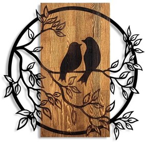 Nástenná dekorácia 59x57 cm vtáci drevo/kov