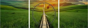 Obraz - Východ slnka nad údolím (s hodinami) (90x30 cm)