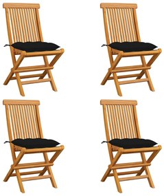 Záhradné stoličky s čiernymi podložkami 4 ks tíkový masív