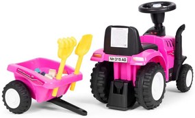 Ružový traktor NEW HOLLAND s vlečkou a náradim