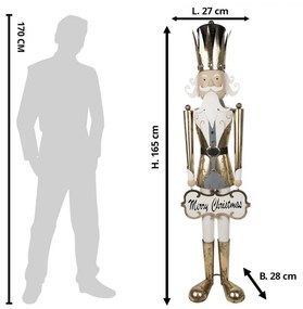 Zlatá kovová dekorácia socha Luskáčik Merry Christmas - 27*28*165 cm