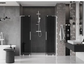 Mexen Velar L Duo, posuvné sprchové dvere do otvoru 180 cm, 8mm šedé sklo, biela matná, 871-180-003-42-20
