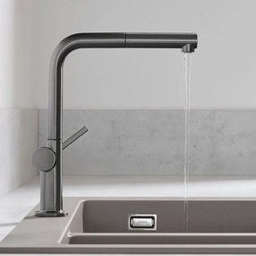 HANSGROHE Talis M54 páková drezová batéria s vyťažiteľným výtokom, 1jet, sBox, výška výtoku 265 mm, kartáčovaný čierny chróm, 72809340