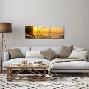 Obraz údolia v rannej hmle (s hodinami) (90x30 cm)