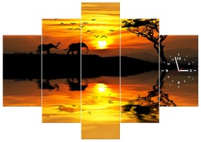 Gario Obraz s hodinami Afrika - 5 dielny Rozmery: 150 x 105 cm
