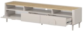 TV stolík Amilio 200 cm so zásuvkami - kašmír / olejovaný dub / úchytky kašmír