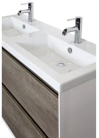 Kúpeľňový nábytkový set Evora 120 cm s keramickým dvojitým umývadlom dub Nebraska a zrkadlovou skrinkou