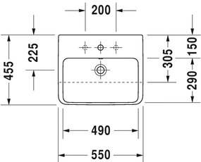 Duravit ME by Starck - Polozápustné umývadlo 550x455 mm, 1 otvor na batériu prepichnutý, biela 0378550000