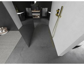 Mexen Kioto, sprchová zástena Walk-In 100 x 200 cm, 8mm sklo vzor zrkadlo, zlatý matný profil, 800-100-002-55-50