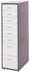 Zásuvková skrinka Boston T851 - 110x28x41cm, 8 zásuviek - tmavosivá biela