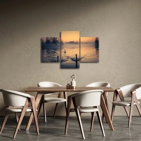 Obraz labutí na vode v hmle (90x60 cm)