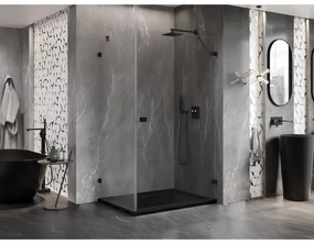 Mexen Lunar-B pravostranný výklopný sprchový kút 100 x 80 cm, číre sklo, čierna matná, 832-100-080-70-00-P